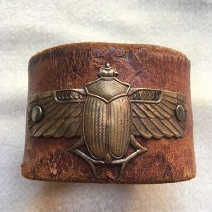Up cycled Leather cuff with brass beetle